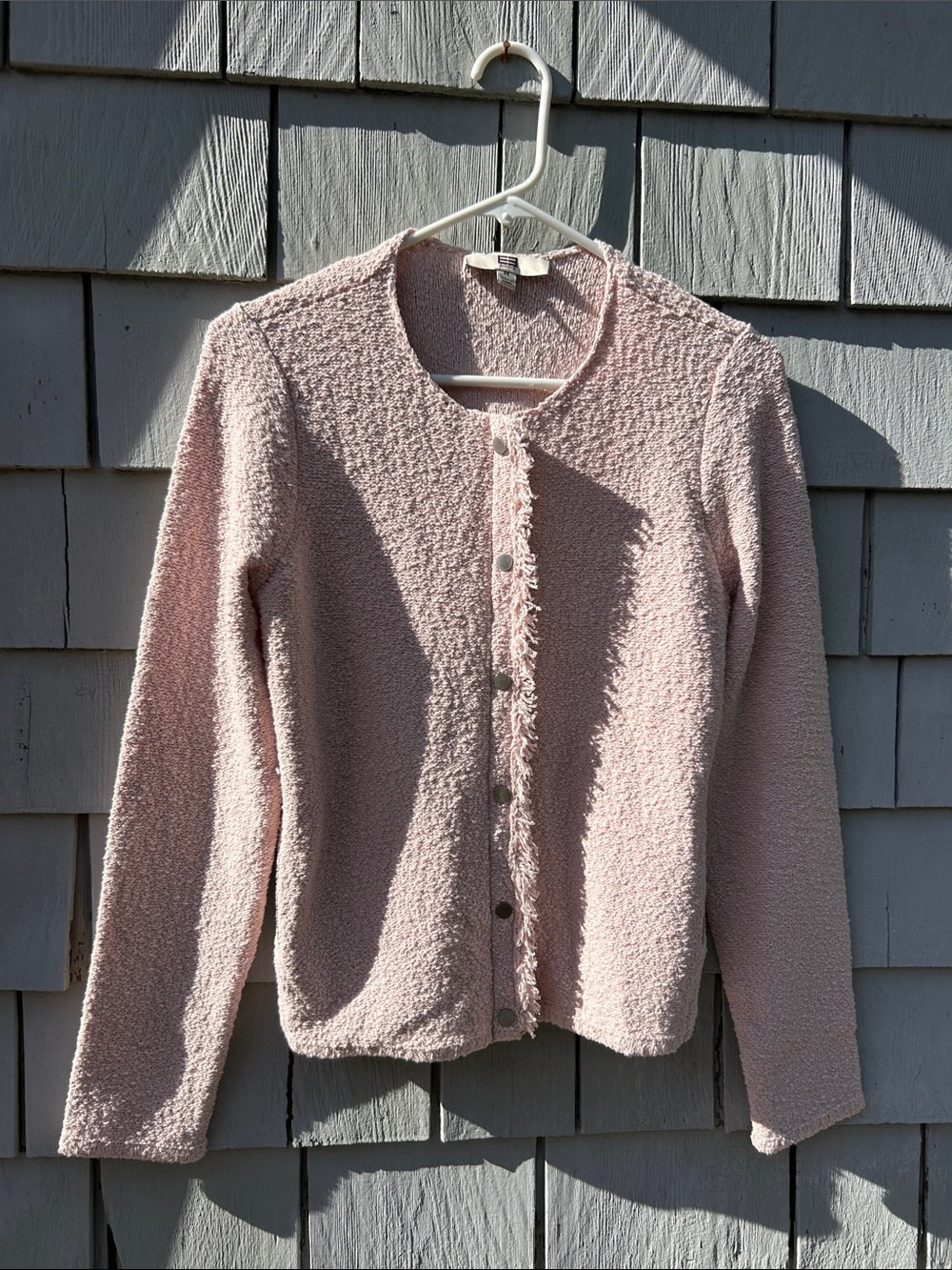 Etcetara Women's Light Pink Bouclé Button and Zip Cardigan Sweater- med